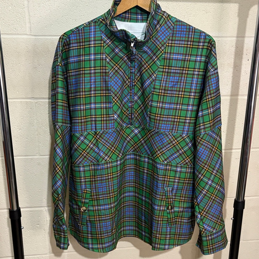 Pullover Green and Blue Plaid Jacket men’s large quarter zip